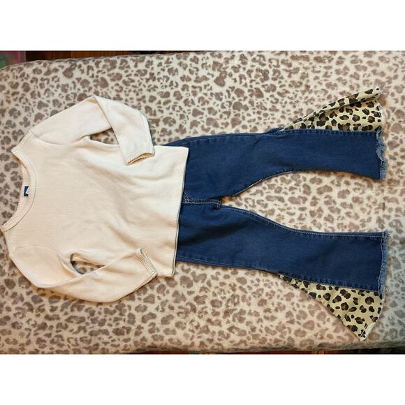 Cowgirl Hardware Leopard Bell Jeans Girl Toddler 3T Western w ON Cream Top - Picture 1 of 3